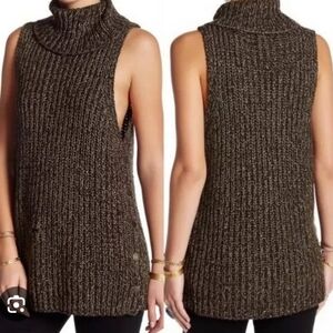 Free People Ribbed Sleeveless Turtleneck Sweater -  Brown /Tan Size XS.
